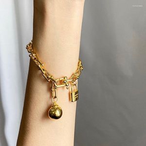 Cadeia de link 2022 para feminino Branquetas de pulseira Luxúria Ball Lock Rose Gold Rose Stanless Bangles Punk Fine Jewelry Gifts Trum22