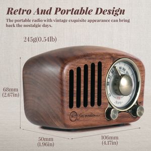 Роскошный дизайнер Vintage Radio Retro Bluetooth5.0 Открытые динамики Walnut Wooden FM Радио со старомодным классическим стилем сильное улучшение баса TF Card