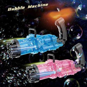 Barn Automatisk Gatling Bubble Machine LED-läcksäker sommar tvålvattenbubbla maskin Maker Blower for Children Gift Toys Y220725