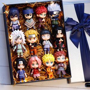 12pcsset Anime Shippuden Hinata Sasuke Itachi Kakashi Gaara anime figure Q Version PVC Figures Toys Dolls Kid Gift 220520