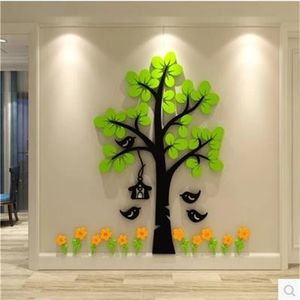 Árvore de desenhos animados de acrílico criativo 3D Adesivo de parede papel Sofá do quarto do quarto decorações auto -adesivas -100 201009