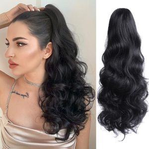 Ponytail Human Hair Extensions Clip in Wrap Around Body Wave Balayage Darkest Fading to Light Brown One Piece Pony Tail Hair-Extensions 242" 140Gram