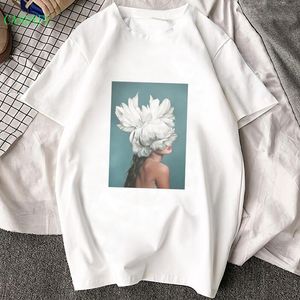 Men s T Shirts Fashion Blouses Flowers Feather T Shirt Print Graphic Tees Goth Clothes Ladies Tops Cotton White T shirt Woman O Neck Tshirts