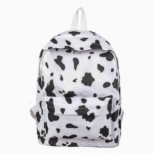 Rucksack Stil Tasche Abend Niedlich Milchkuh Muster Frauen Leinwand Reise Mochila Dame Schule für Teenager Mädchen Mode s 220801