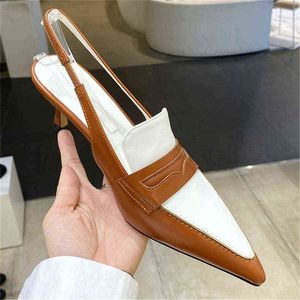 INS Neue Luxus Marke Frauen Sandale Close Toe Slingback Pumps Dünne Ferse Schuhe Mode Hohl Spitz Zehen Mule Französisch britischen Stil G220520