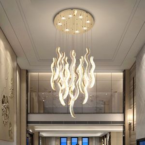 Modern Long Stair Chandelier Gold/Chrome Sala Lâmpada Hang Led Crystal Home decor