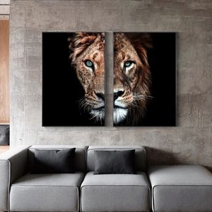 African Wild Lion and Lioness Family Art Paintings Print on Canvas Art Posters and Prints Animals Lions Art Pictures Cuadros