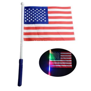 20x30CM Mini Hand Waving Flag US Independence Day LED Light Up Banner Garden Decoration American Flag