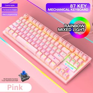 K2 Механическая клавиатура Gamer Keyboard RGB Rainbow Backlight Keyboards Gaming 87-Key Green Axis Switch USB интерфейс для ПК ноутбуки