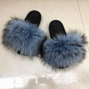 Fem fingrarhandskar 2022 Real Fur Slippes Women Fashion Sliders Spring Autumn Indoor Slides