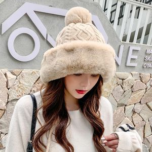 Beanie/Skull Caps Autumn and Winter Women's Hat Big Hair Ball Woolen Yarn Outdoor Warm Knit Solid Satin Cashmere Ladies Capbeanie/Skull Elob