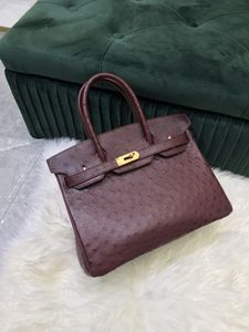 Marca da 25 cm tote tote ostirch borse di lusso in pelle vera cuoio da struzzo completamente cucitura fatta a mano rosa rosso bordeaux ecc