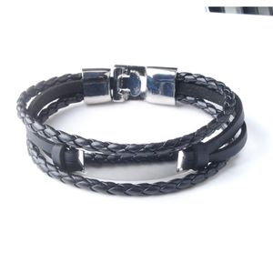 Fashion Men White Coffee Dichroic Bracelet and Stainless Steel Charm Handmade Braided Leather Bangles Jewelry BC008