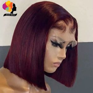 Red Burgundy 99j Bob Straight Lace Front Wig Colored Human Hair Wigs For Women Short Blunt Cut Pixie Preplucked Synthetic Wig