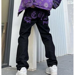 Männer Hosen Jeans Brief Drucken Schwarz Streetwear Casual Hosen Punk Mann Hip Hop Baggy Harajuku Männer Y2k Gerade Bein Y2KMen's