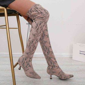 Designer Boots Hbp Thigh High Women Leather Women's Large Pointed Knee Heels Fashion Slim Legs Elastic Woman Shoes 220726