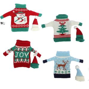 Fashion Clubs Christmas Wine Bottle Knitted Ugly Sweater Covers Dress Set Santa Wines BottlesBags xmas Party Decorations GCB15168