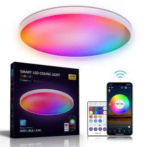 30W Smart LED Teto Light Wi -Fi Painel Lâmpada para sala de estar quarto RGB DIY Luzes de teto de cor DIY com microfone Google Home Phone App Control