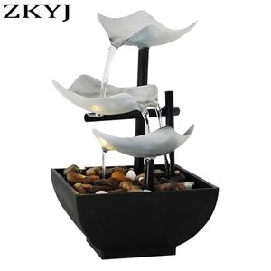 Minimalist 3-Story Fountain Indoor Waterfall Desktop With Power Switch Automatic Water Pump Reflective Lighting 220329