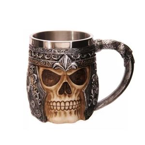 Novetly Mug Puba podwójna ściana ze stali nierdzewnej 3D Skull Coffee Knight Tankard Dragon Spersonalizowane picie Canecas Y200107