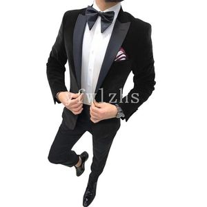 Yakışıklı Velveteen Groomsmen Tepe Yaka Damat Smokin Adam Takım Elbise Düğün / Balo / Akşam Yemeği Adam Blazer (Ceket + Pantolon + Kravat) K668