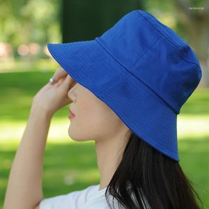 Breda randen hattar sommar hink hatt för kvinnor mjuk bomull fast färg stor utomhus sol bärbar vikbar panama cap lady capswide davi22
