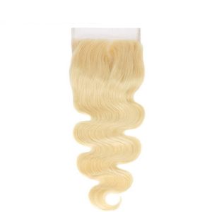 613 Blonde Human Hair Transparent 4x4 Lace Closure Brazilian Straight Pre Plucked With Bady Hair