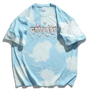 Men's T-Shirts Mens Letter Printed Tie Dye T Shirt Unisex Short Sleeve Shirts 2022 Summer Oversized 100%Cotton Womens O-neck Tops Tee