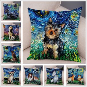 Kuddefodral Färgglad husdjur Shepherd Dog Cushion Cover Pillow Case Covers Decor Oil Målning Tecknad djur Kort plyschfodral 45x45 220714