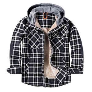 2021 Giacca Invernale Uomo Monopetto In Pile Caldo Camicie Giacca Caldo Pile Puro Cotone Plaid Con Cappuccio Giubbotti Cappotti Abiti Maschili L220706