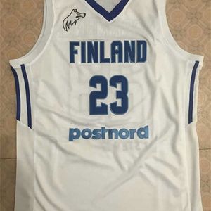 XFLSP 23 Lauri Markkanenフィンランド国立チームバスケットボールジャージーブルー、ホワイト、またはカスタム任意の任意のプレーヤー刺繍メンジャージ