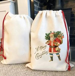 Sacchi di Babbo Natale vuoti a sublimazione Borsa con coulisse personalizzata fai-da-te Sacchetti regalo di Natale Tasca Trasferimento di calore Nuovo anno B0803