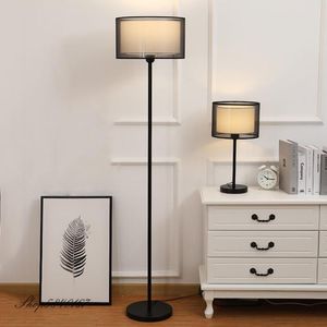 Table Lamps Nordic Floor Standing For Bedroom Lights Modern Lamp Double-layer Fabric Lampshade Home Deco Tall E27 LEDTable