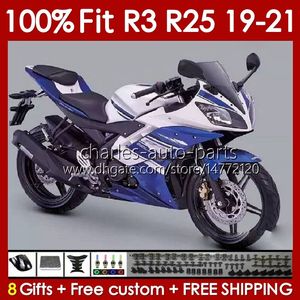 Corpo stampo ad iniezione per YAMAHA YZFR3 YZFR25 YZF R 3 25 R3 R25 19 20 21 Carrozzeria 141No.64 100% Fit YZF-R3 YZF-R25 2019 2020 2021 Telaio 2019-2021 Kit carenatura OEM blu di fabbrica