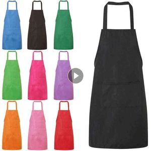 Grembiuli da donna Grembiule da cucina impermeabile resistente all'olio con tasche Chef Cottura BBQ Grembiule senza maniche tinta unita Strumento per la pulizia della casa Y220426