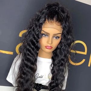 180 Density 26Inch Deep Wave Glueless Curly Lace Front Wig Water Natural Synthetic Hair Wig Pre Plucke Daily Headband Wigs T Part