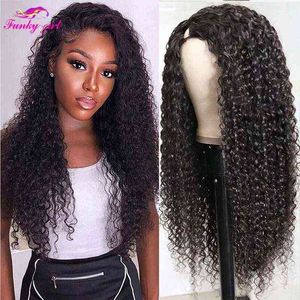 Kinky Curly U parte de cabelos humanos peruca brasileira Remy 2x4 Parte Deep Wave Deep Nenhuma frente de renda para mulheres negras cor natural 220707