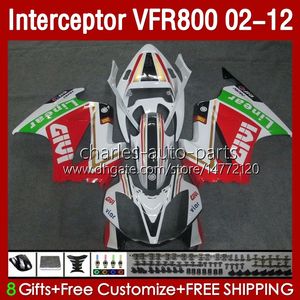 Nadwozie do Honda Interceptor VFR800 VFR 800 RR CC 800RR 02-12 Bodys 129NO.111 800CC VFR800RR 02 03 04 05 06 07 VFR-800 White Red Green 2002 2008 2009 2011 2012 Working