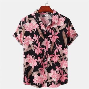 Män mode stilig blomma tryck skjortor manlig casual sommarstrand skjorta shortsleeved tryck semesterkläder 220527