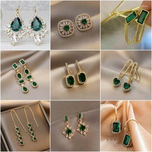 Dangle & Chandelier Luxury Jewelry Square Emerald Drop Earrings For Women Geometric Green Rhinestone Tassel Earring Girl Anniversary GiftDan