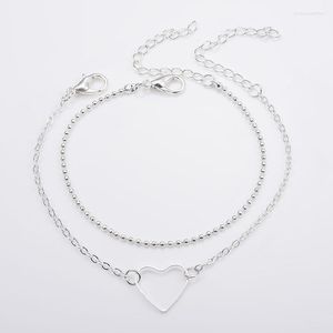 Hollow Out Double Layer Heart-shaped Bead Bracelet Simple Women Gold Silver Color Hand Chain Fashion Girl Jewelry Gift Link