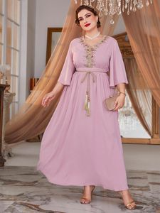 Плант Плюс размеры Женщины Большой Макси 2022 Лето розовый шикарный элегантный мусульманский турецкий вечерний фестиваль одежда одежда