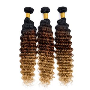 Ombre Deep Wave Human Hair Extensation 1B 4 27 Deep Curly 3 4 Bundles Remy Ombre Honey Blond Brazylijskie splaty włosów