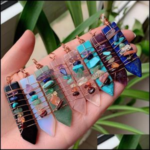 Arts And Crafts Arts Gifts Home Garden Healing Natural Stone Pendum Charms Wire Wrap 7 Chakra Pendant Reiki Amethysts La Dhz7N