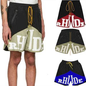 Brand Fashion Rhude American Shorts Men's Spring and Summer Color Blocking Leisure Large Size Sports Basketball Training Pants