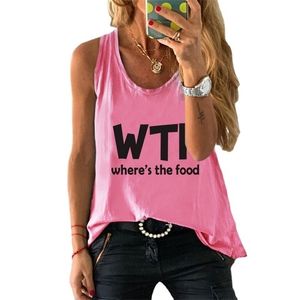 Women Cotton 100% Camisole Summer Steeveless Where's The Food Letter Print Female Casual Vintage Tank Tops Graphic Fashion Vests 220325