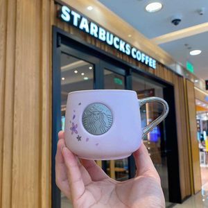 スターバックス新しい紫色の桜の花銅シールマグカルンバレンタインデーギフトセラミック飲むカップコーヒーカップギフトボックス