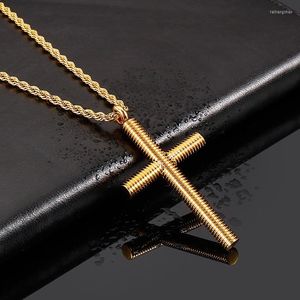 Pendant Necklaces Street Fashion Personality Stainless Steel Men's Necklace Religious Believer Spiral Cross JewelryPendant