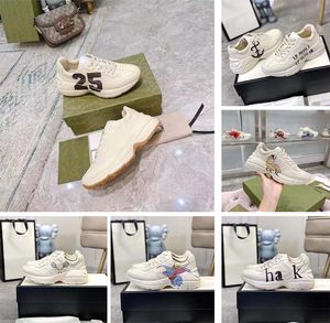 Rhyton Tasarımcı Ayakkabı Sneakers Erkek Kadın Deri Platform Sneaker Kahverengi Sarı Baskı Kırmızı Dudaklar Runner Trainer Eski Baba Ayakkabısı Ile Kutu 319