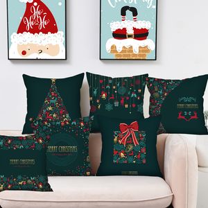 Julröd grön kuddtäck Xmas Tree Elk Printing Pillow Case Peach Skin Kudde Kudde täcker hemsoffdekoration BH7225 tyj